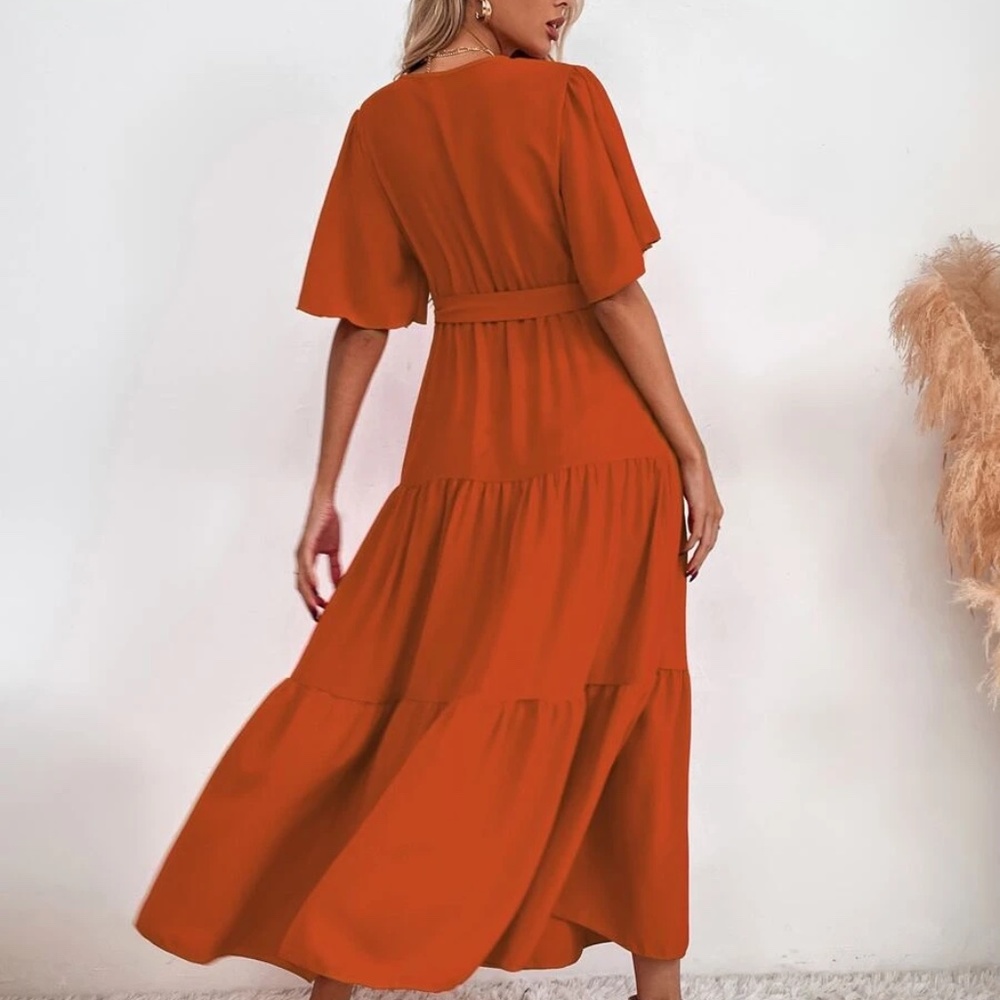 Boho Surplice Butterfly Sleeve Ruffle Maxi Dress - Picture 4 of 11